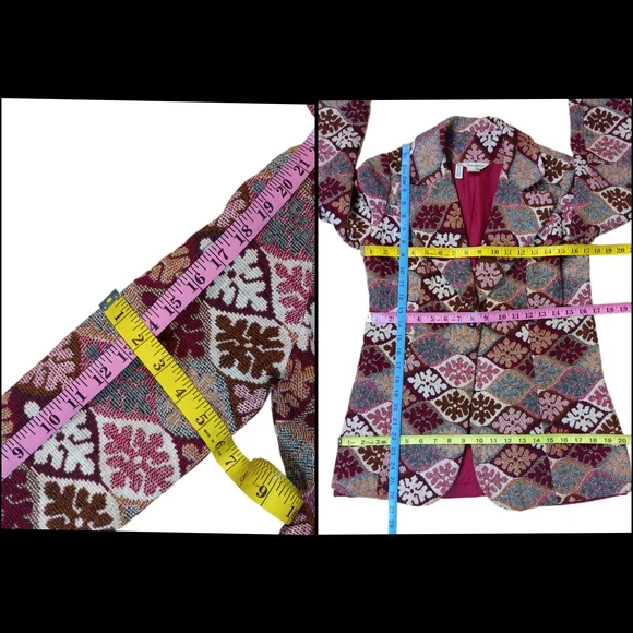 Vintage 70s Alex Colman Blazer Womens M Multicolor Woven Tapestry Boho Academia - Picture 6 of 9